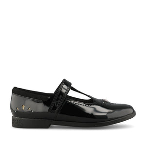 Clarks Girls Lock Wish F-FIT T-Bar Shoe in Black Patent