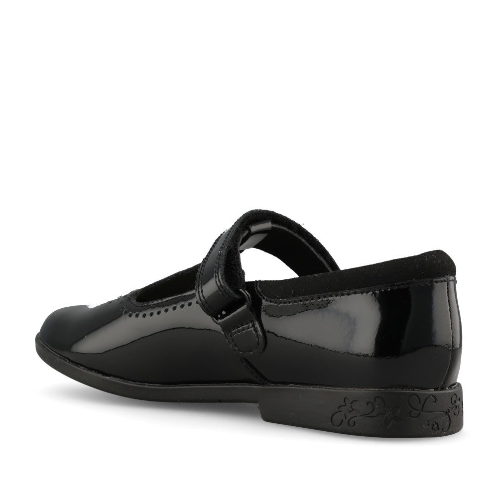 Clarks Girls Lock Wish G-FIT T-Bar Shoe in Black Patent