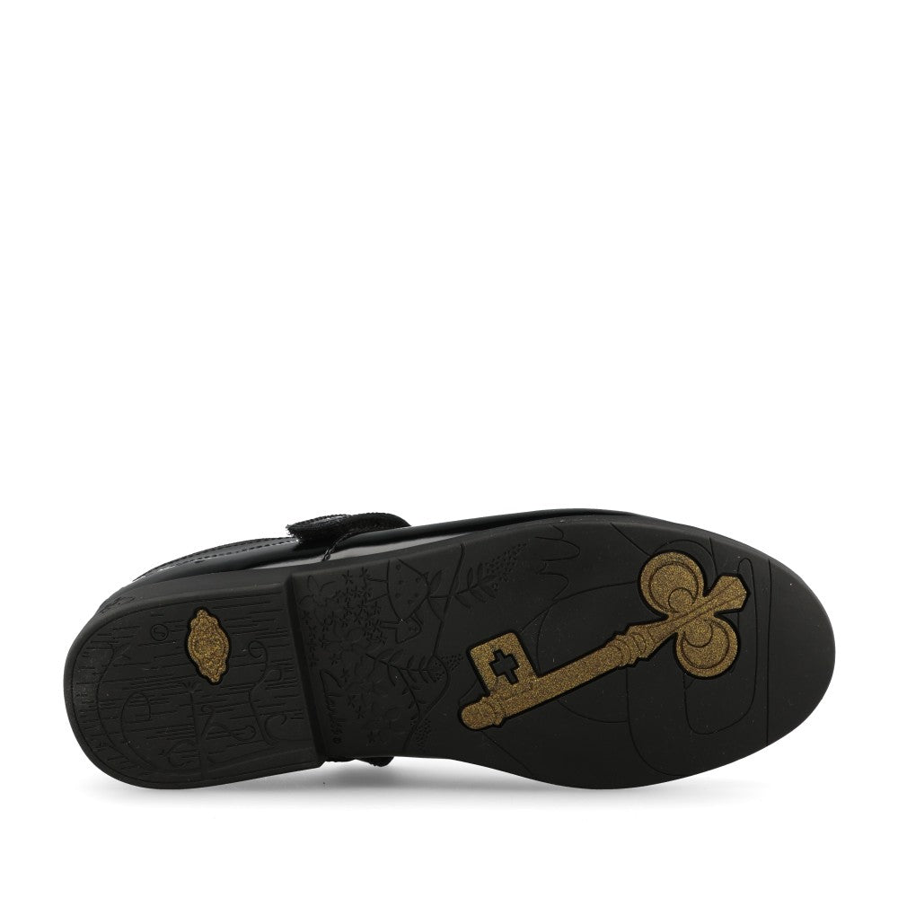Clarks Girls Lock Wish G-FIT T-Bar Shoe in Black Patent