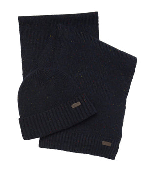 Barbour Mens Carlton Fleck Hat & Scarf MGS0047 In Navy