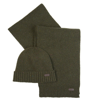 Barbour Mens Carlton Fleck Hat & Scarf MGS0047 In Olive