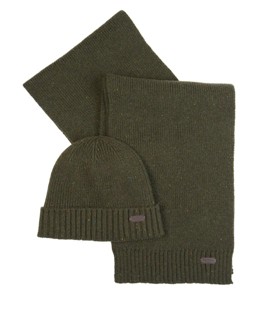 Barbour Mens Carlton Fleck Hat & Scarf MGS0047 In Olive