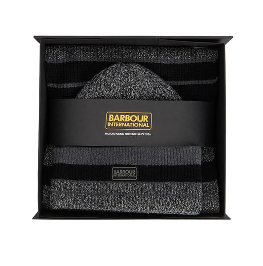 Barbour Mens International Boston Hat & Scarf MGS0098 In Grey