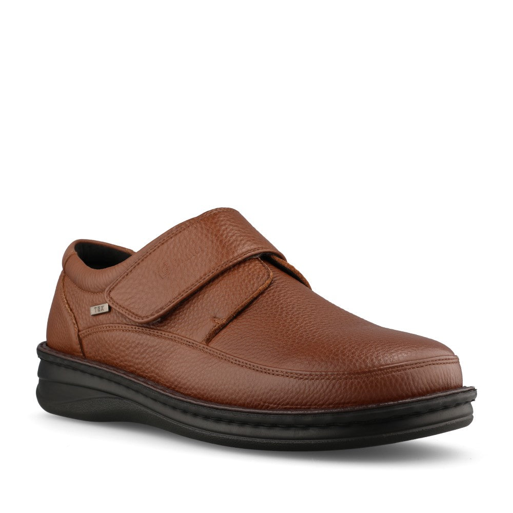 Mens P-3708C Extra Wide Velcro Shoe In Cognac