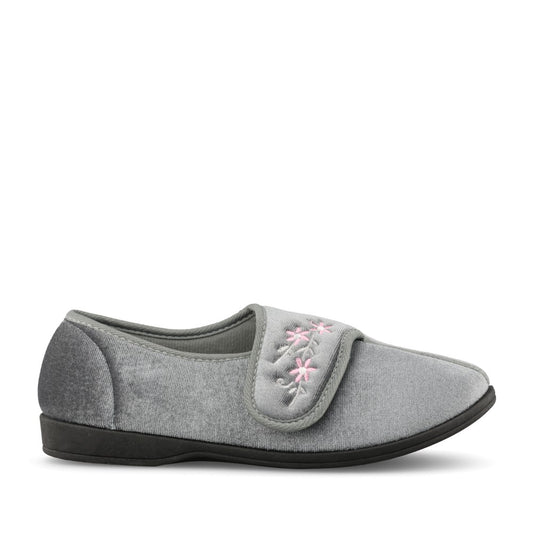 Ladies Veronica Velcro Slipper In Grey