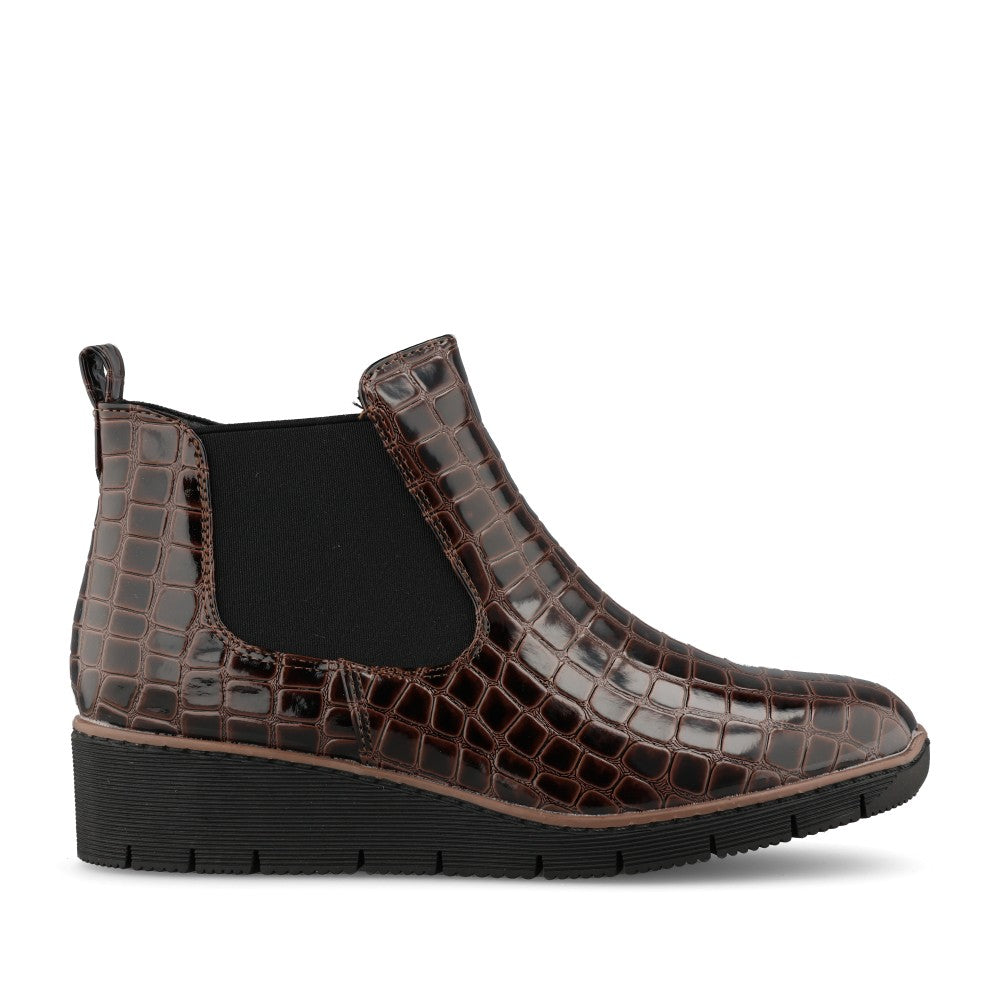 Jo & Joe Ladies Walnut Boot In Dark Brown Croc