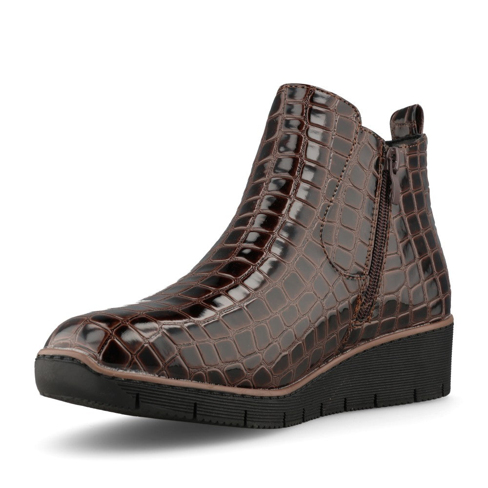 Jo & Joe Ladies Walnut Boot In Dark Brown Croc