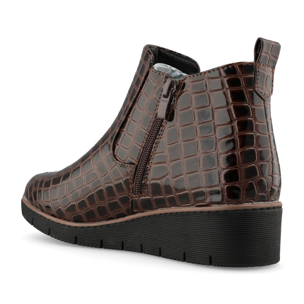 Jo & Joe Ladies Walnut Boot In Dark Brown Croc