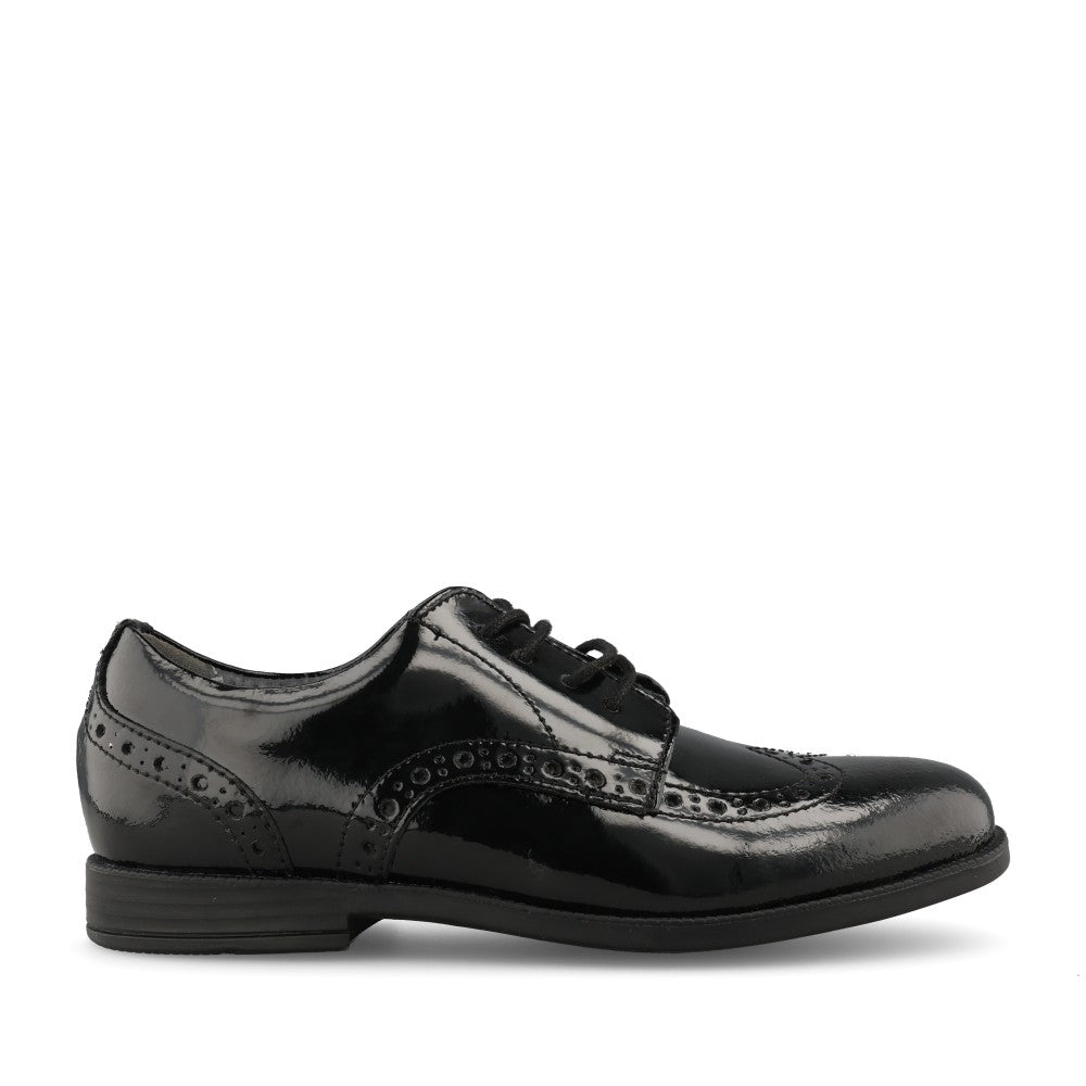 Start Rite Girls Brogue Pri F-FIT Patent Laced Brogue Shoe in Black