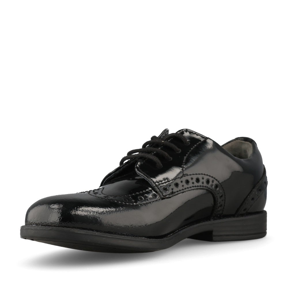 Start Rite Girls Brogue Pri F-FIT Patent Laced Brogue Shoe in Black