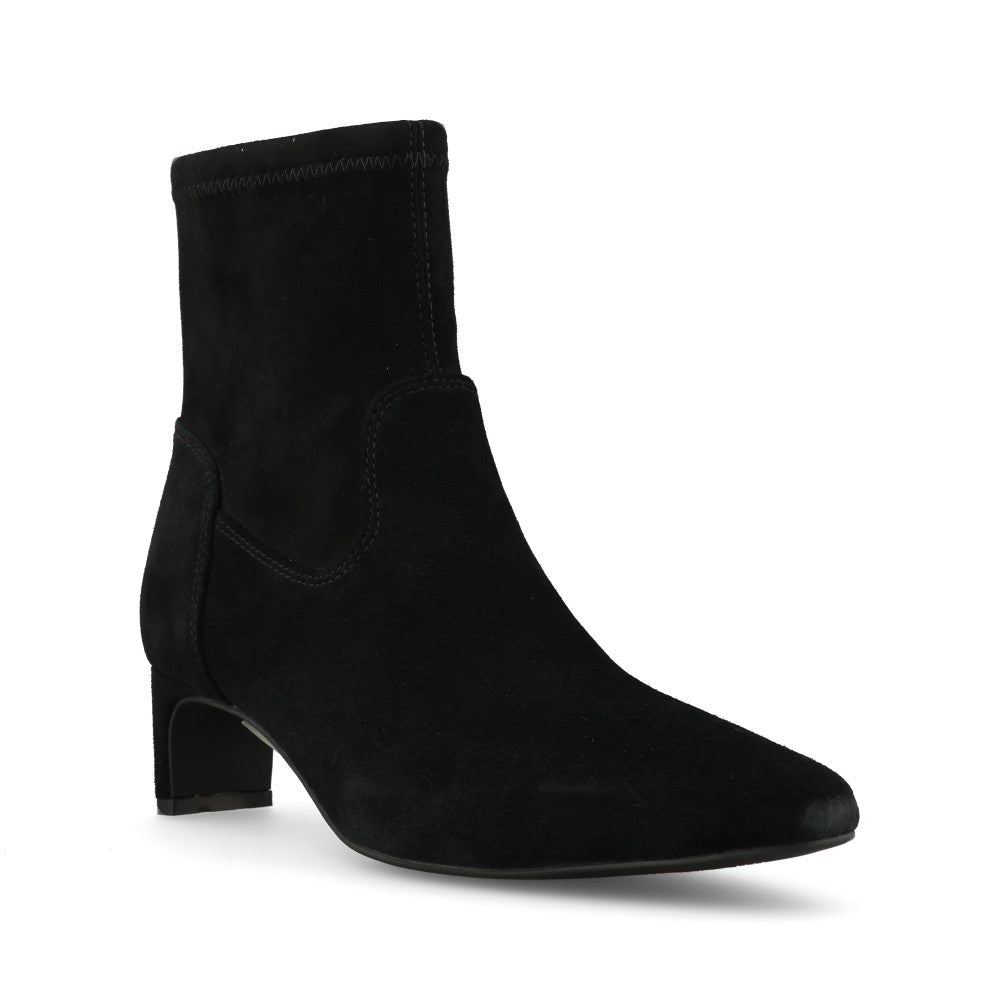 Clarks Ladies Edina Stretch Suede D-fit Boot In Black Suede