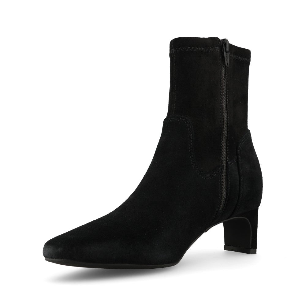 Clarks Ladies Edina Stretch Suede D-fit Boot In Black Suede