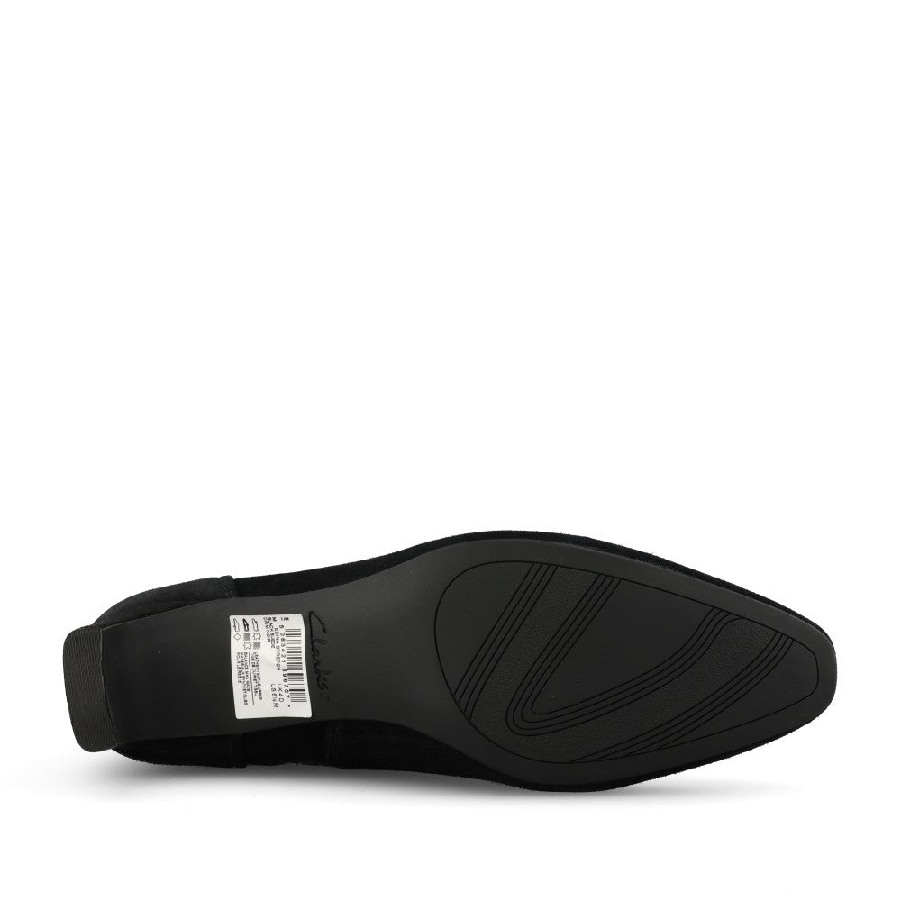Clarks Ladies Edina Stretch Suede D-fit Boot In Black Suede