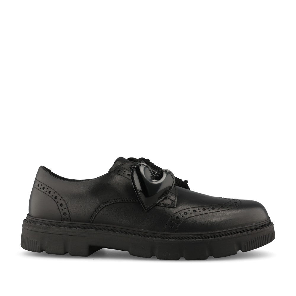 Clarks Girls Lorcam Lace Y G-FIT Lace Up Shoe in Black Leather