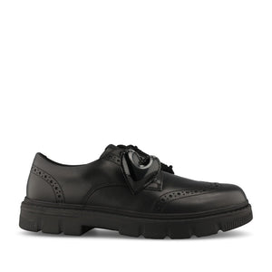 Clarks Girls Lorcam Lace Y G-FIT Lace Up Shoe in Black Leather