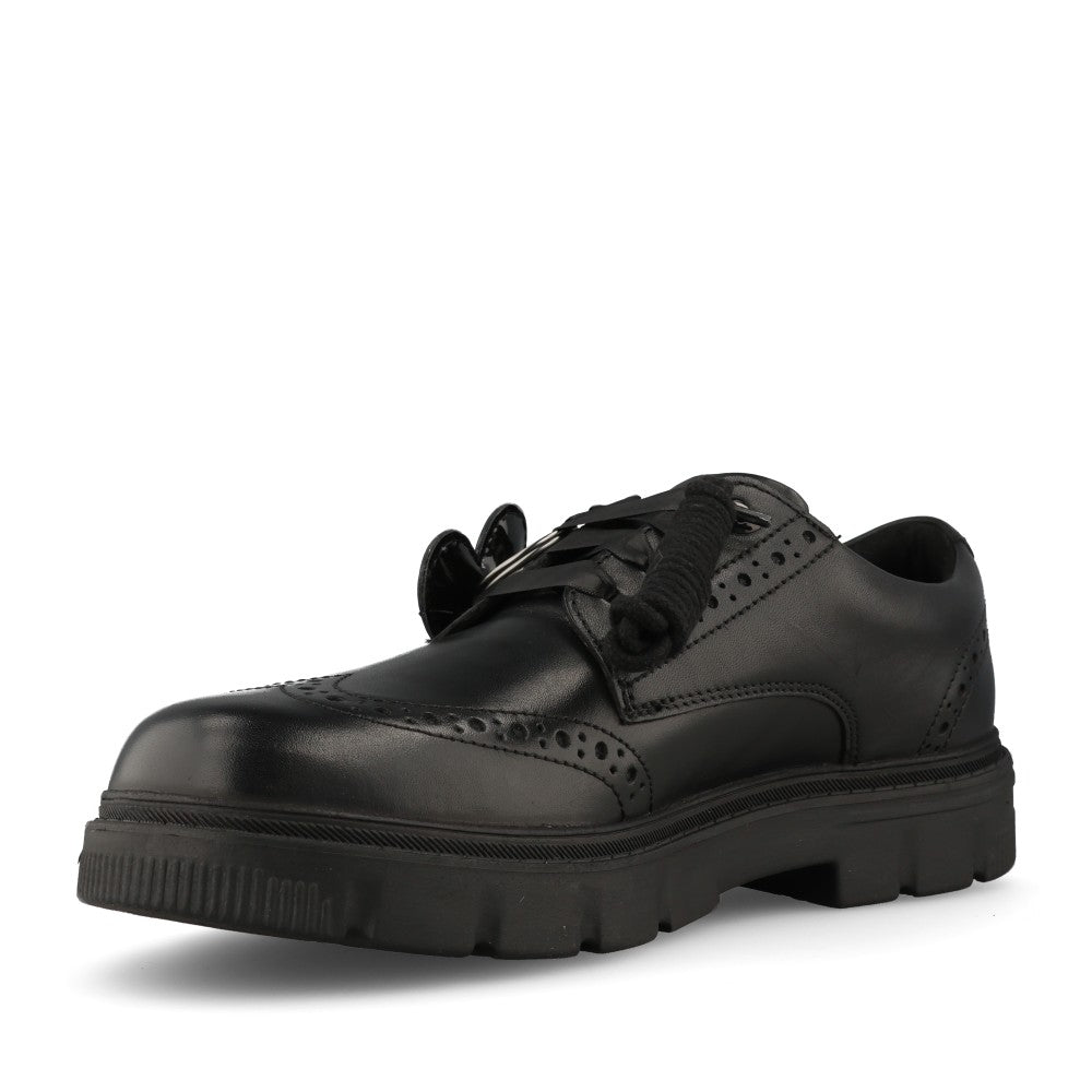 Clarks Girls Lorcam Lace Y F-FIT Lace Up Shoe in Black Leather