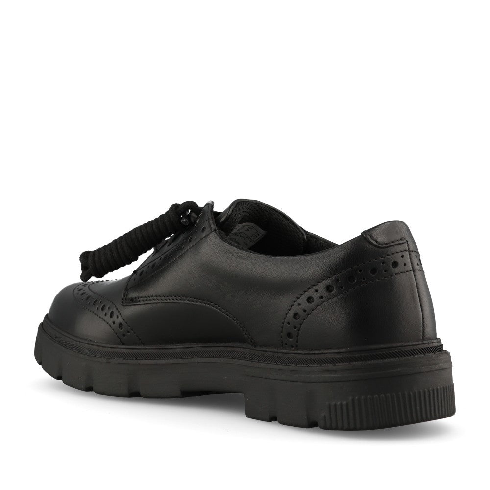 Clarks Girls Lorcam Lace Y F-FIT Lace Up Shoe in Black Leather