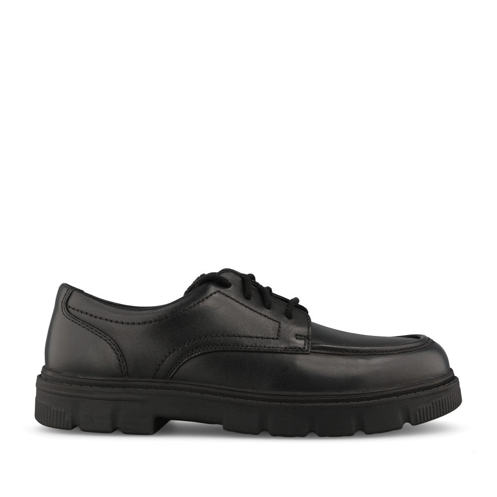 Clarks Boys Lorcam Lane Y F-FIT Lace Up Shoe in Black Leather