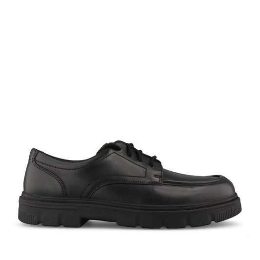 Clarks Boys Lorcam Lane Y F-FIT Lace Up Shoe in Black Leather