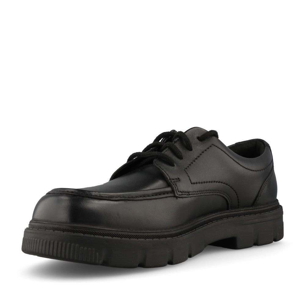 Clarks Boys Lorcam Lane Y F-FIT Lace Up Shoe in Black Leather