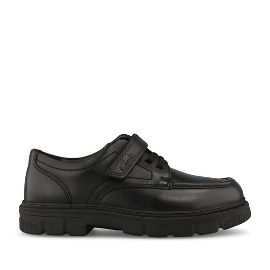 Clarks Boys Lorcam Lane K G-FIT Velcro Shoe in Black Leather