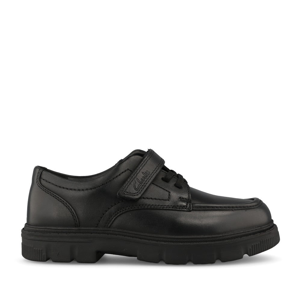 Clarks Boys Lorcam Lane K G-FIT Velcro Shoe in Black Leather