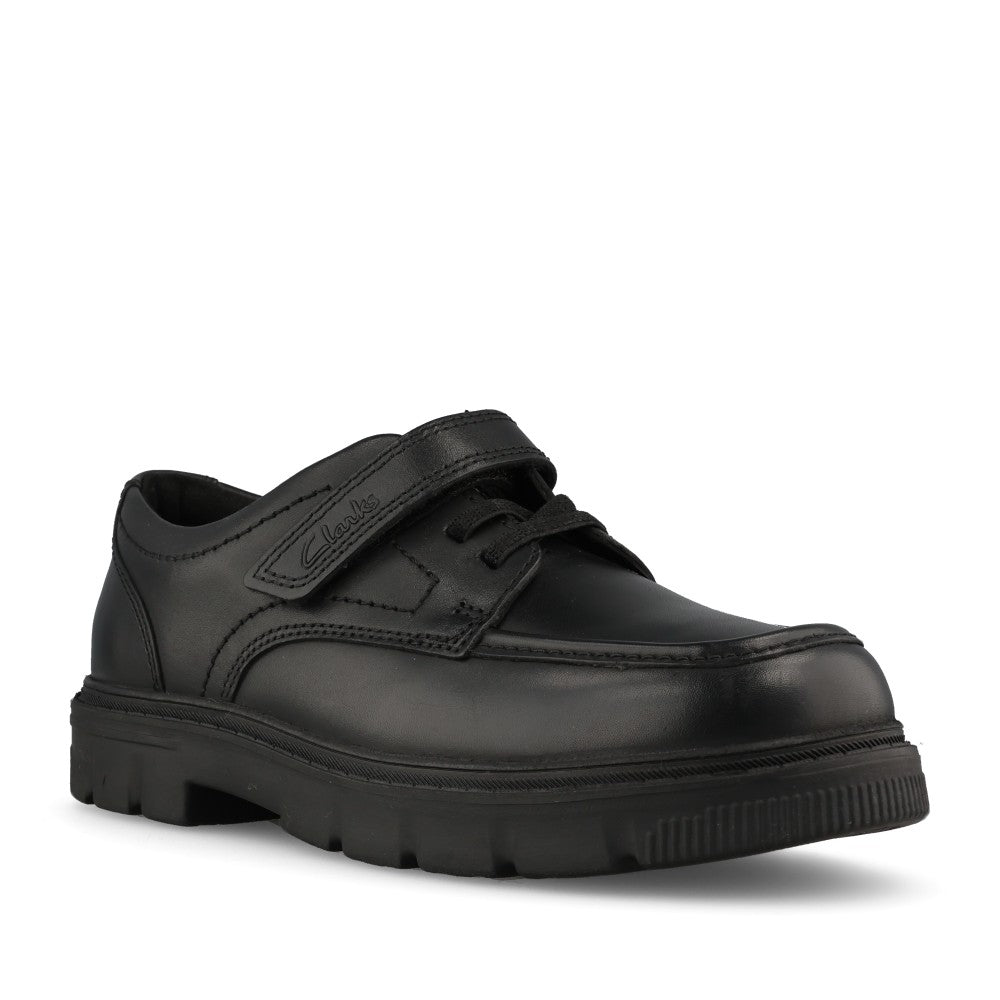 Clarks Boys Lorcam Lane K F-FIT Velcro Shoe in Black Leather